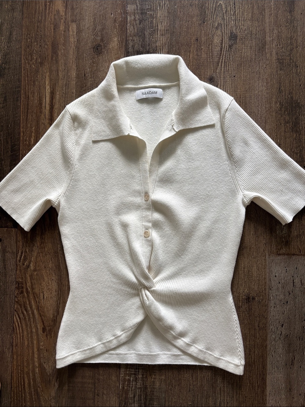 NAADAM Ivory Twist-Front Short Sleeve Polo